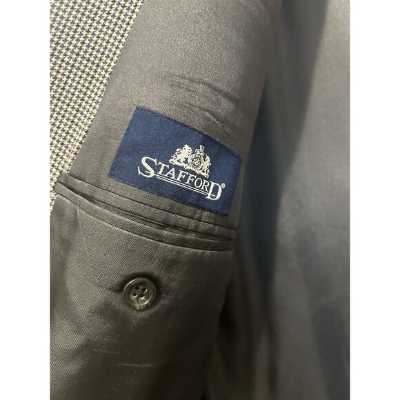 Stafford Men's Blazer Sport Coat Size 46L 100% Wool Black Beige Tweed 3-Button - Picture 3 of 6